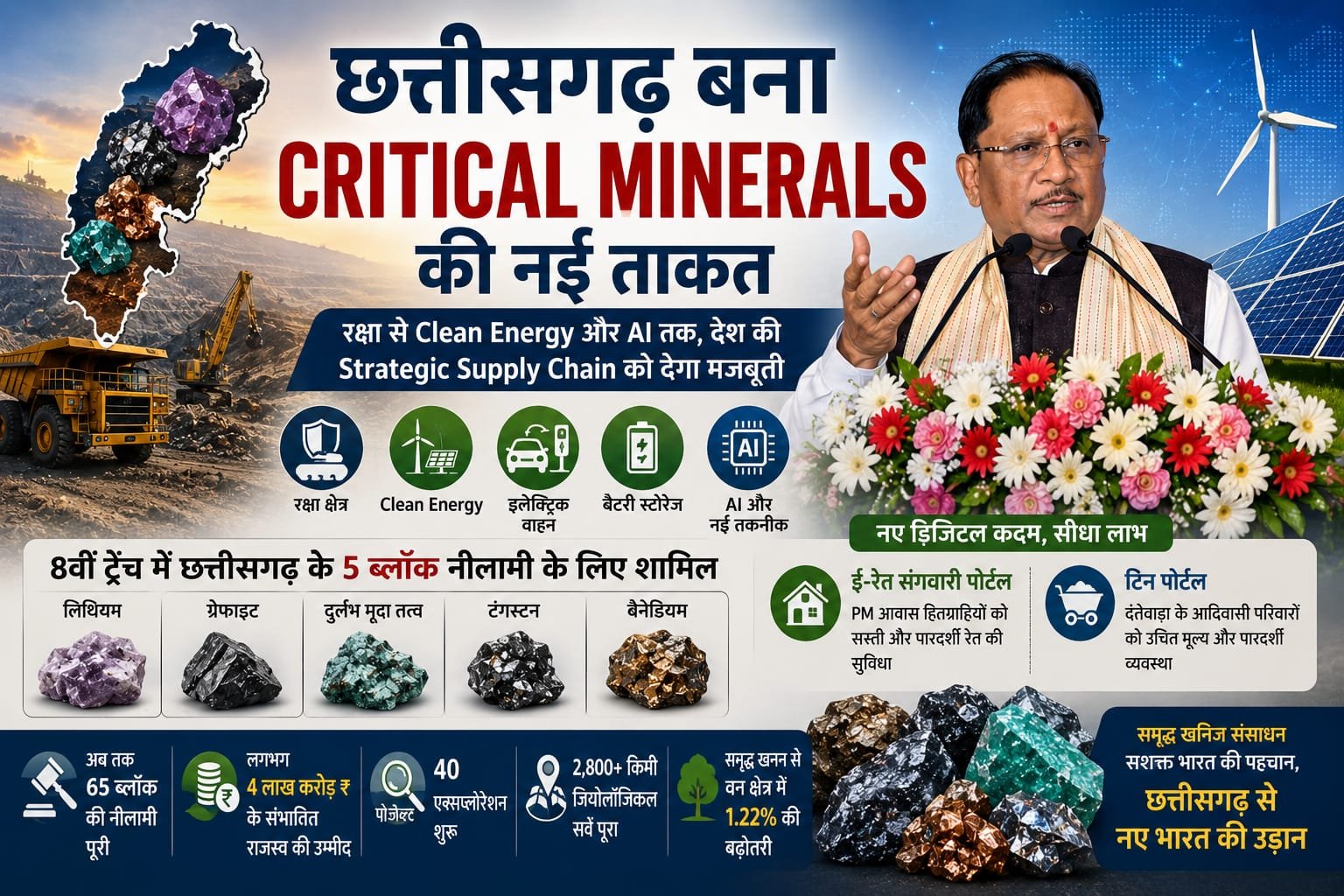 Critical Minerals की दौड़ में छत्तीसगढ़ की मजबूत एंट्री, 5 ब्लॉक्स की नीलामी से खुलेंगे निवेश के नए रास्ते