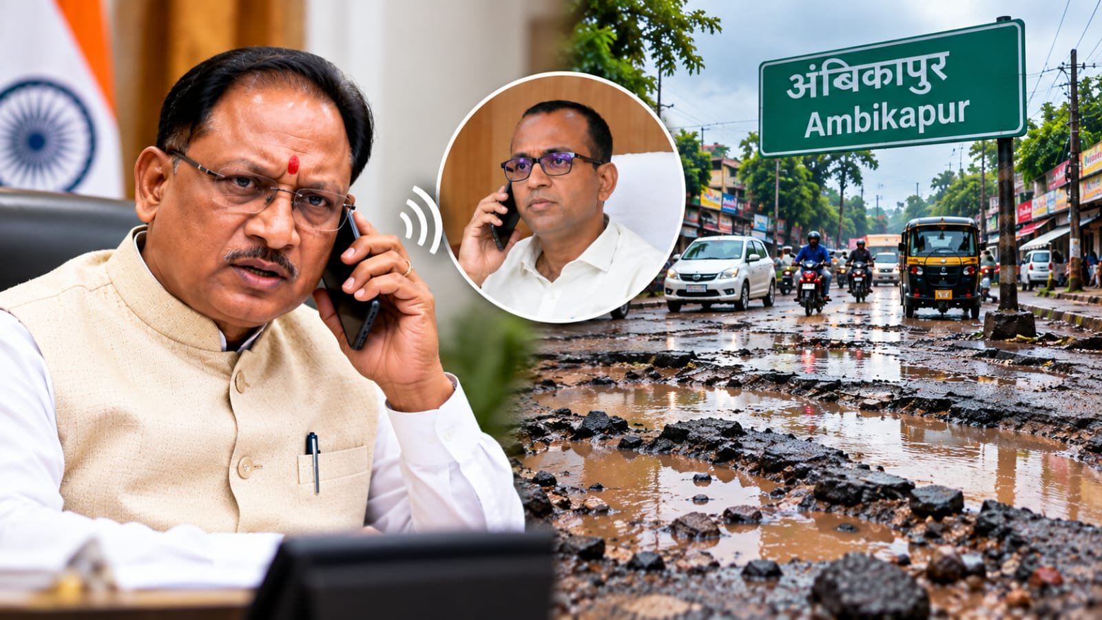 अंबिकापुर की बदहाल सड़क पर CM साय सख्त, वायरल VIDEO देखते ही कलेक्टर को किया फोन, खरसिया चौक की सड़क पर तत्काल सुधार के निर्देश, सभी जिलों में निर्माणाधीन सड़कों की Ground Monitoring के आदेश